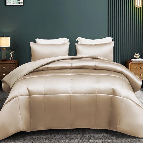 All-Season 3-Piece Reversible Silky Soft King Size Comforter Bedding Set, Luxurious Satin Comforters with 2 Satin Pillowcases, L... - Cloud-Like Soft Lightweight Bed Comforter - Default Title