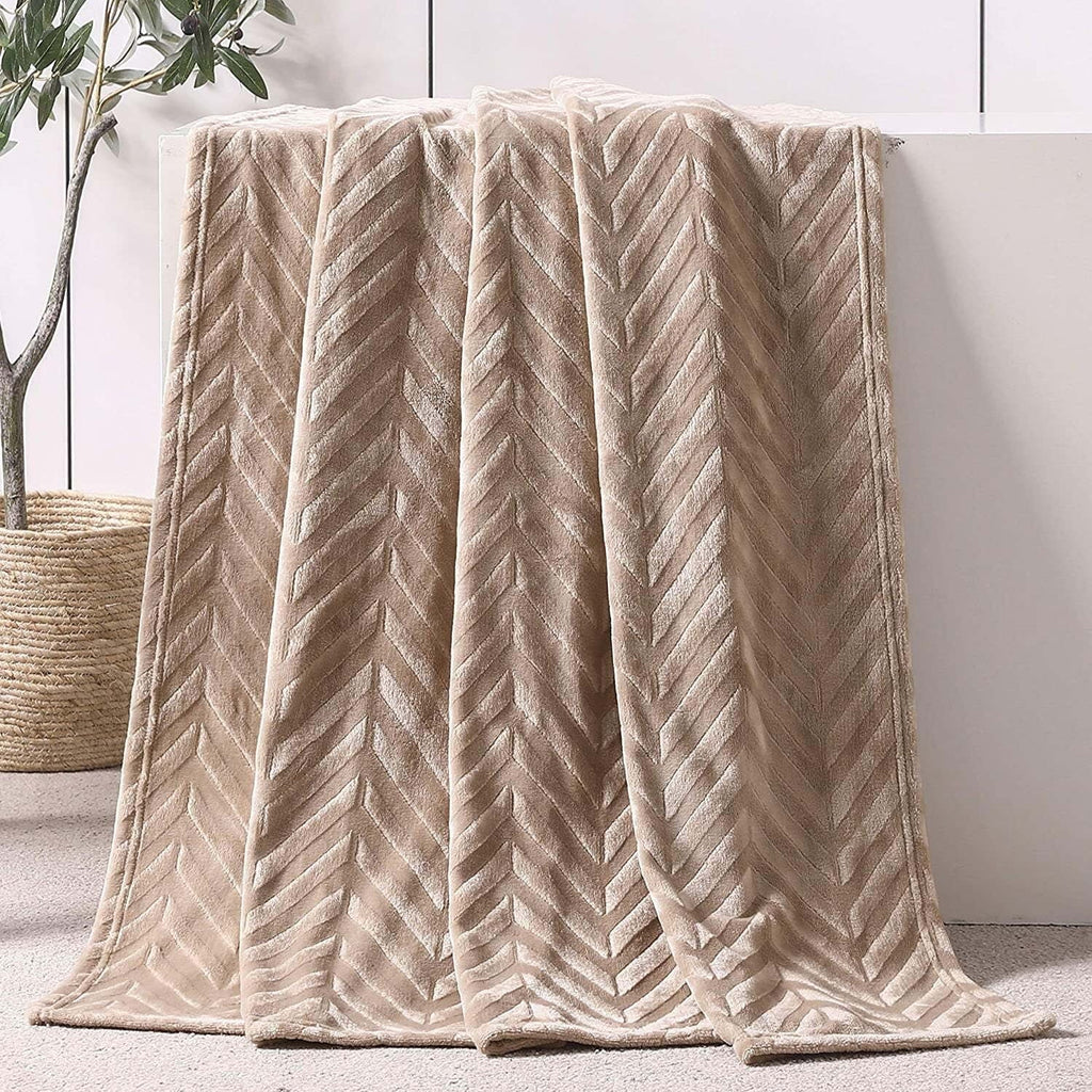 Decorative Knitted Soft Flannel Fleece Lightweight 50"x60" Throw Blanket, Brushed Chevron Design Fluffy Plush Cozy Blanket for All Seaso... - Cozy Fleece Throw Blanket for Couch & Bed - Default Title