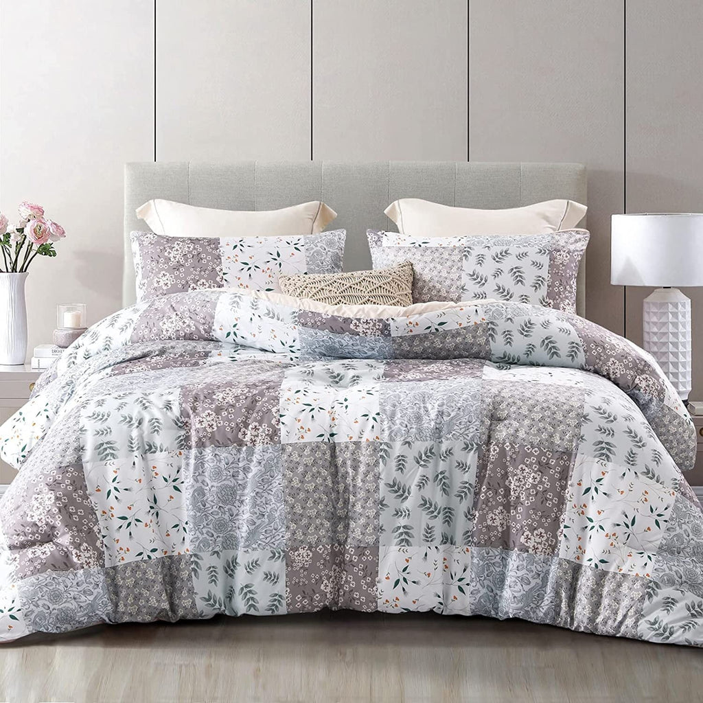 Fluffy Down Alternative 3-Piece Queen Comforter Set, Soft Reversible Bedding Comforter Sets, Patchwork Printed Down Alternative Comforter Duv... - Hypoallergenic Ultra-Fluffy Quilt for Winter - Default Title