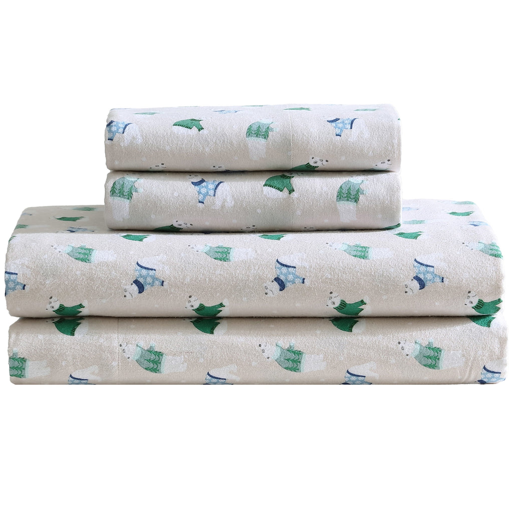 Breathable Luxury Winter Nights Cotton Flannel Sheet Set, King, Holiday Bears - Breathable Egyptian Cotton Flat & Fitted Sheets - Default Title