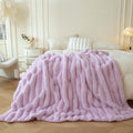 Cozy Fleece Fluffy Faux Rabbit Fur Throw, Cozy Wide Stripe Plush Fuzzy Blanket for Bed Couch Sofa Chair, Light Purple Shaggy Thro... - Super Soft Reversible Sherpa Flannel Blanket - Default Title