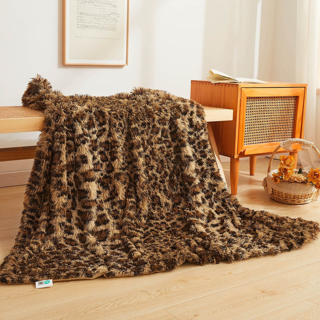 Reversible Sherpa Luxury Faux Fur Leopard Print Throw, Soft 50x60 Cheetah Print Fluffy Blanket, Shaggy Plush Decorative Couch Throw, Cu... - Lightweight Plush Warm Blanket for All Seasons - Default Title