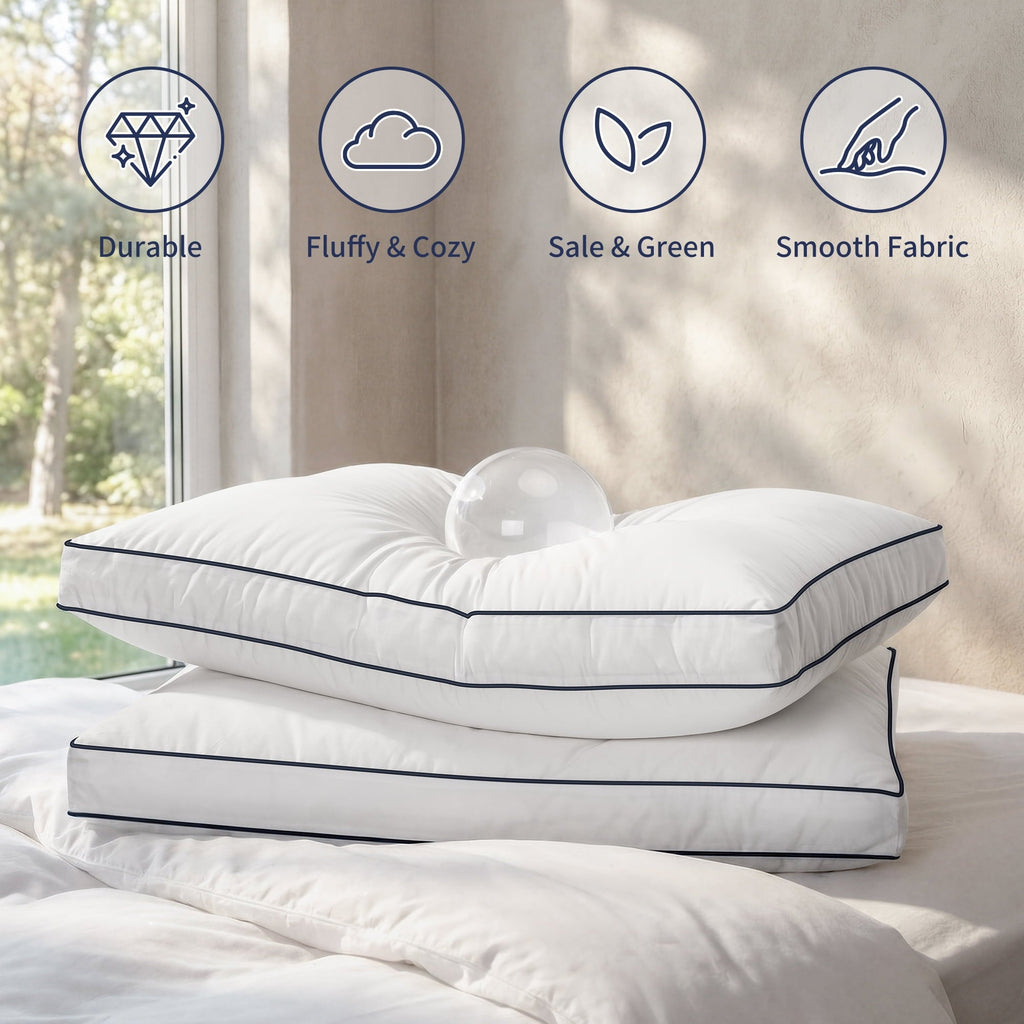 Decorative Plump for Queen Size 2 Pack, Duck Feather and Shredded Memory Foam Soft Luxury Hotel Collection - Hotel Quality Plush Sleeping Pillows Detail