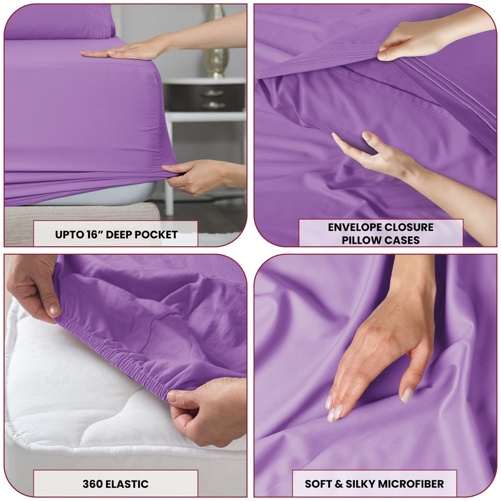 Wrinkle-Resistant Queen Size Sheets Set Brushed Microfiber High GSM, 4 Piece Sheet Set Upto 16 Inches Deep Pocket Bedding Sheets & Pillow - Premium Ultra-Soft Pillowcase Pair for Sleeping Detail