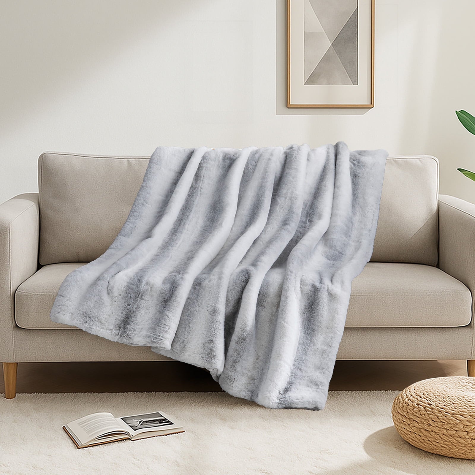 Super Soft Flannel Luxury Faux Fur Throw Blanket for Bed Super Thick Warm Fuzzy Blankets for Bedroom Living Room, 60" x 80", White - Cozy Fleece Throw Blanket for Couch & Bed Detail