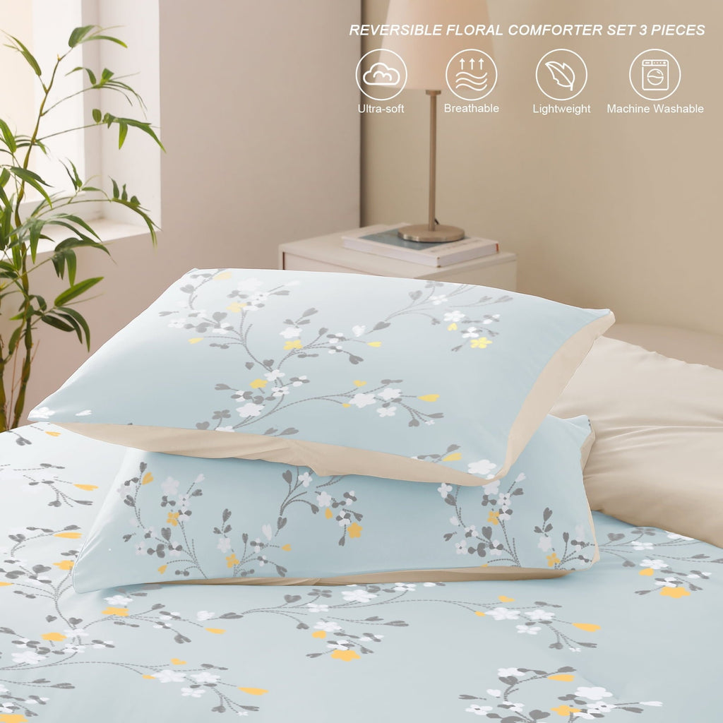 Luxurious Quilted 3-Piece Floral King Size Comforter Set, Microfiber Bedding Down Alternative Comforter for All Seasons with 2 Pillow S... - Hypoallergenic Ultra-Fluffy Quilt for Winter Detail