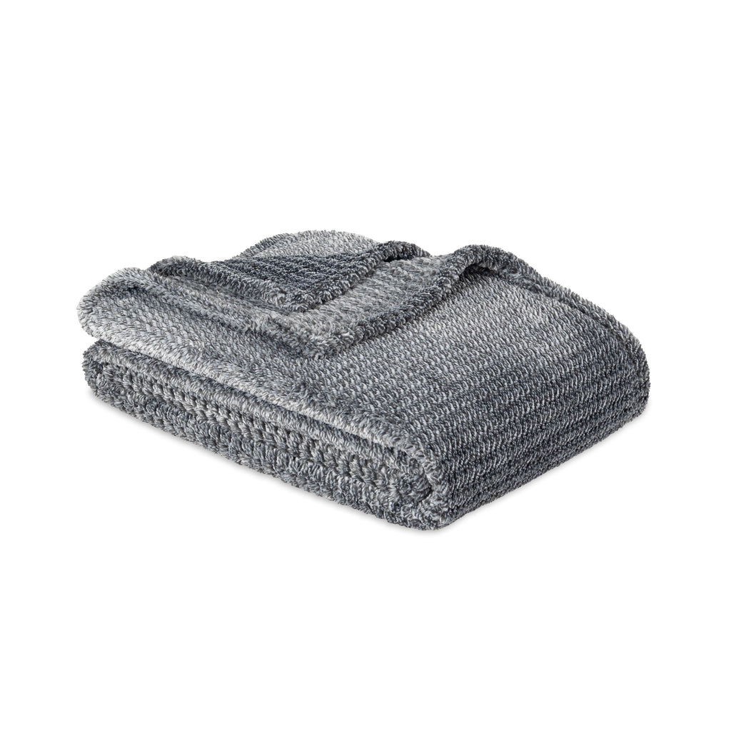 Decorative Knitted Plush Textured Heathered Soft Oversized Throw Blanket, Gray - Super Soft Reversible Sherpa Flannel Blanket Detail