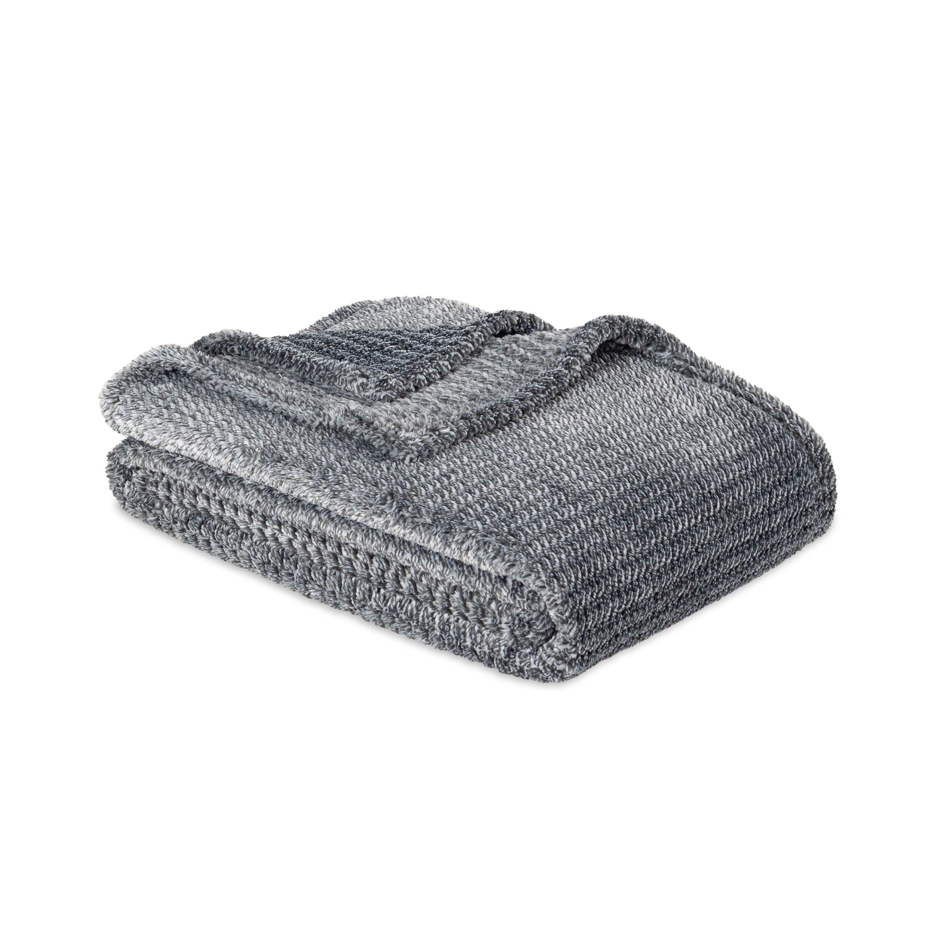 Decorative Knitted Plush Textured Heathered Soft Oversized Throw Blanket, Gray - Super Soft Reversible Sherpa Flannel Blanket Detail