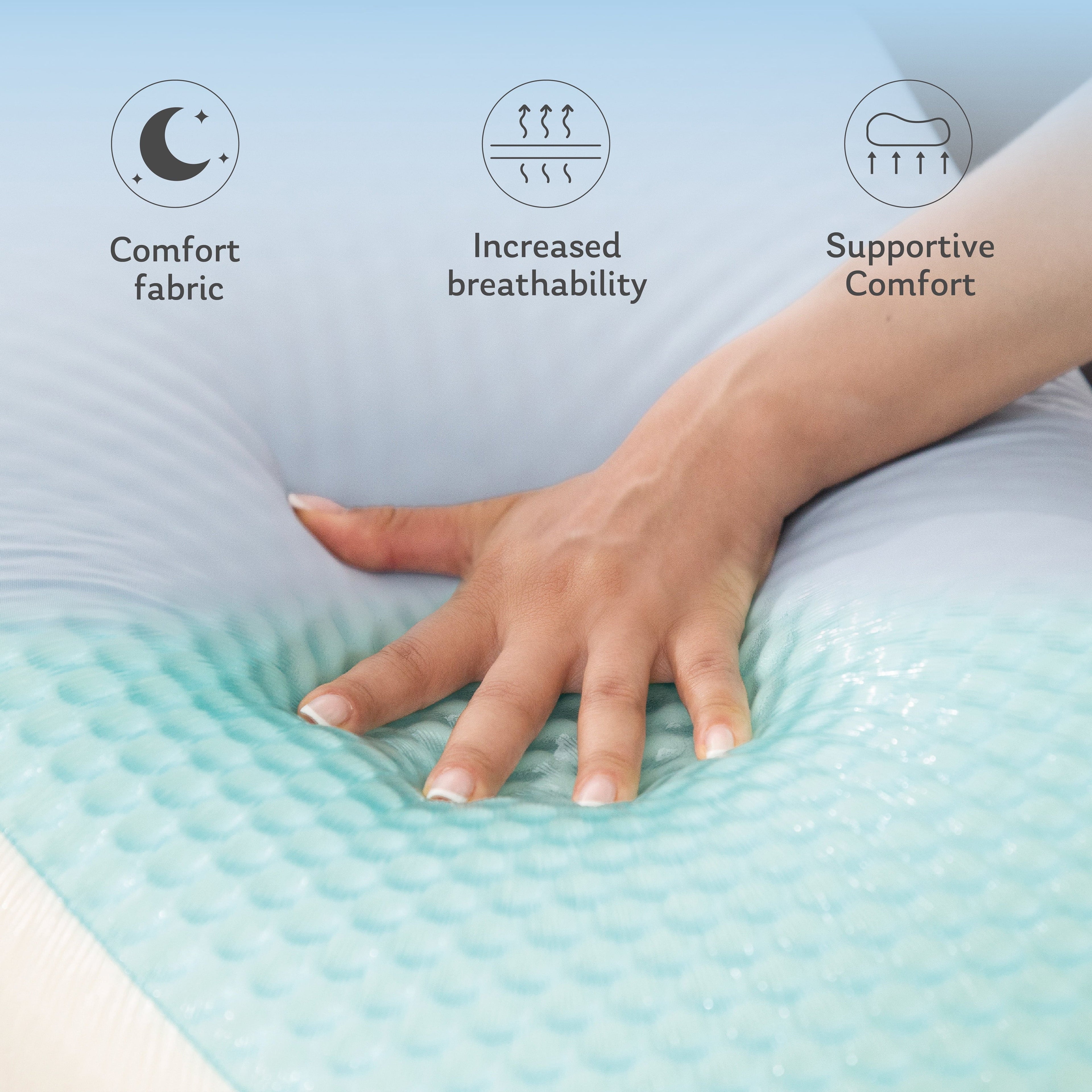 Decorative Plump Memory Foam Pillow, Cooling Gel Bed Pillow, Queen, Blue - Hotel Quality Plush Sleeping Pillows Detail