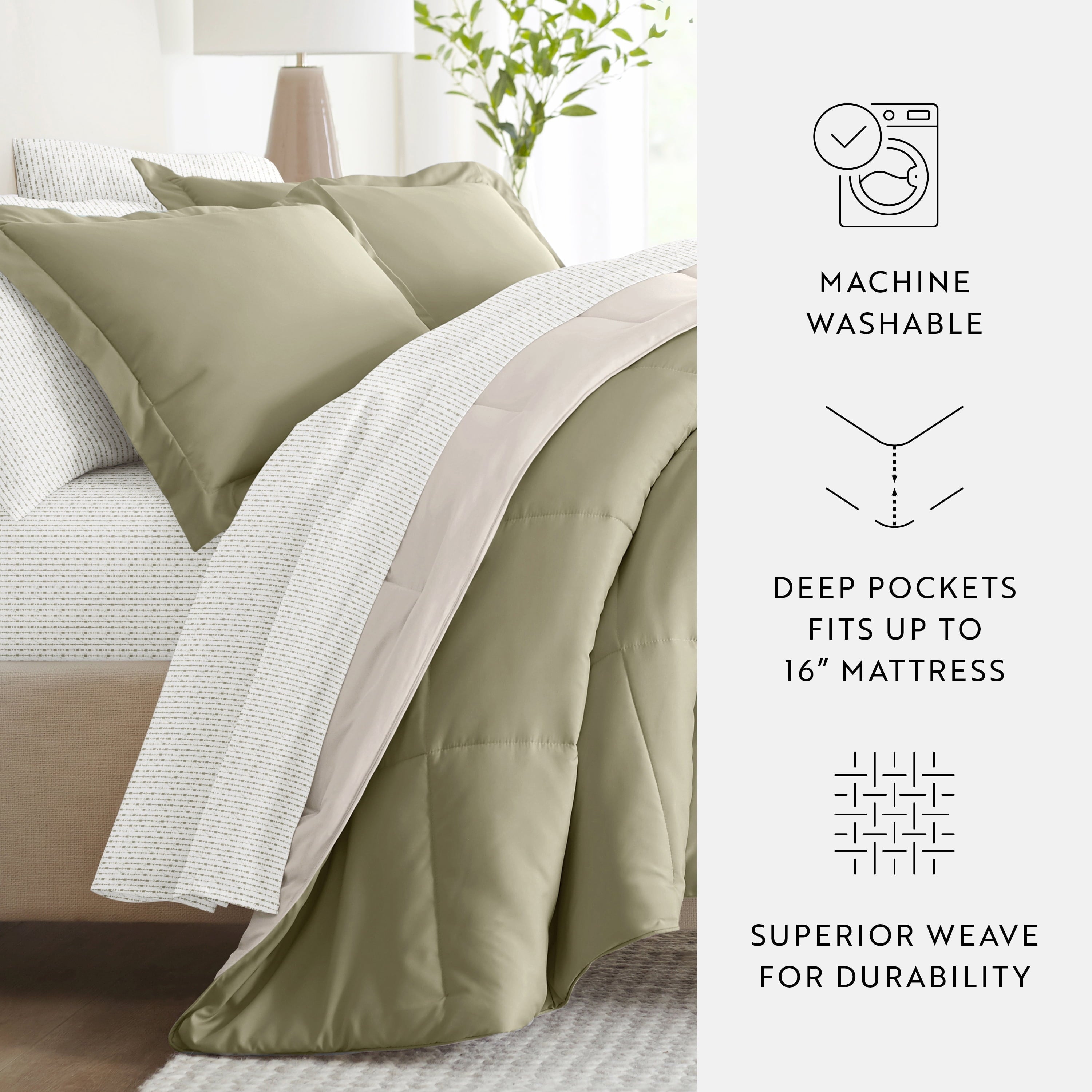 All-Season 5 Piece Bedding Bundle, Reversible Comforter and Patterned Sheet Set, Twin - All-Season Down Alternative Comforter Insert Detail