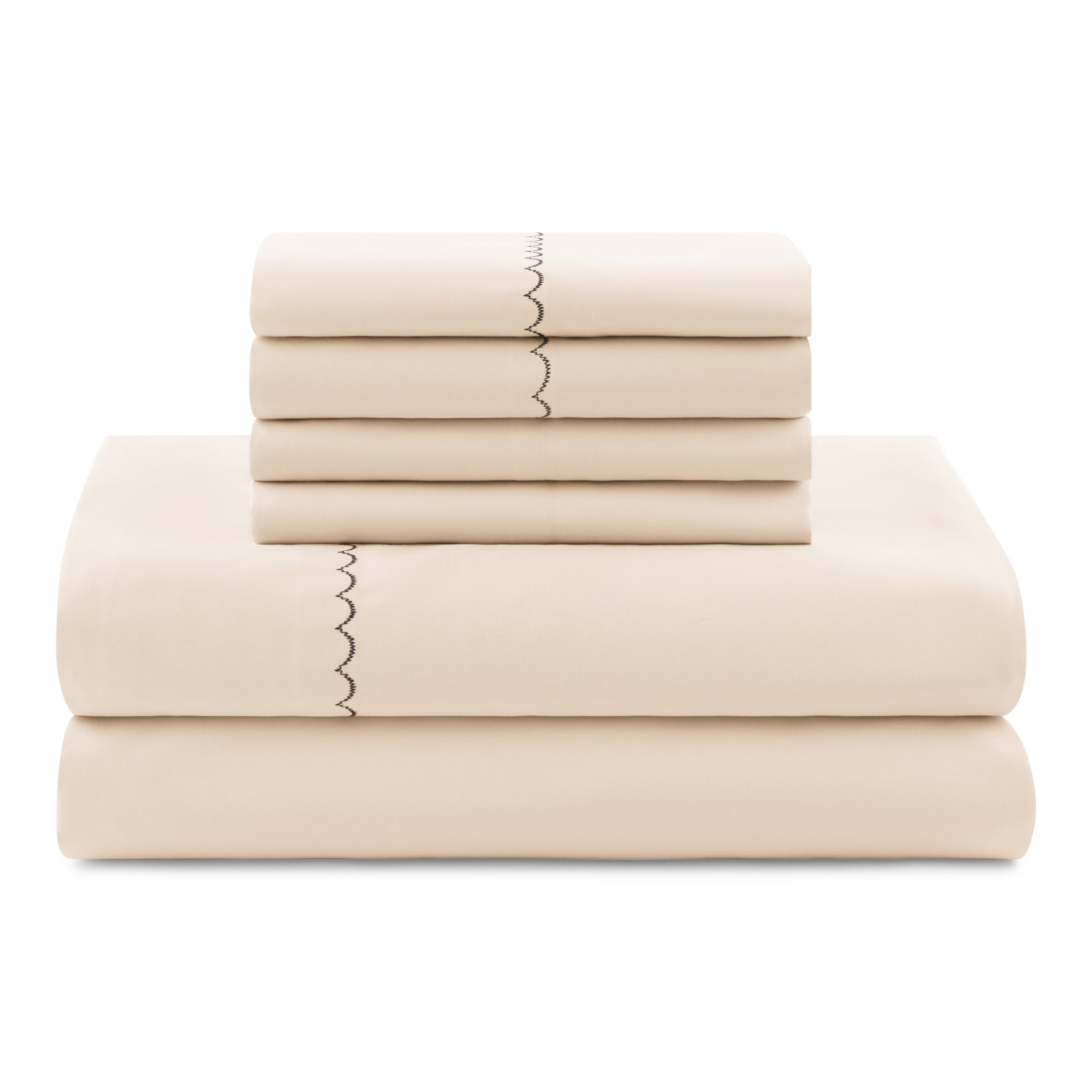 Hypoallergenic Cloud Soft Touch Bed in a Bag 11-Piece Reversible Tan & Black Striped Comforter Set with Sheets, Queen - Luxurious Quilted Duvet Cover Set Detail
