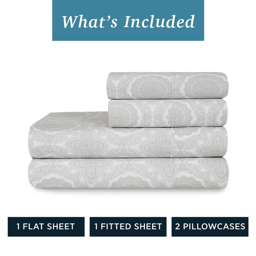 Breathable Luxury 100% Cotton Queen Sheets Set, 4 Piece Bed Sheets Set with HeiQ Fresh, Percale Weave, Hotel Luxury, Ultra Soft Sheets ... - Luxury Bed Sheet Set with Deep Pockets Detail