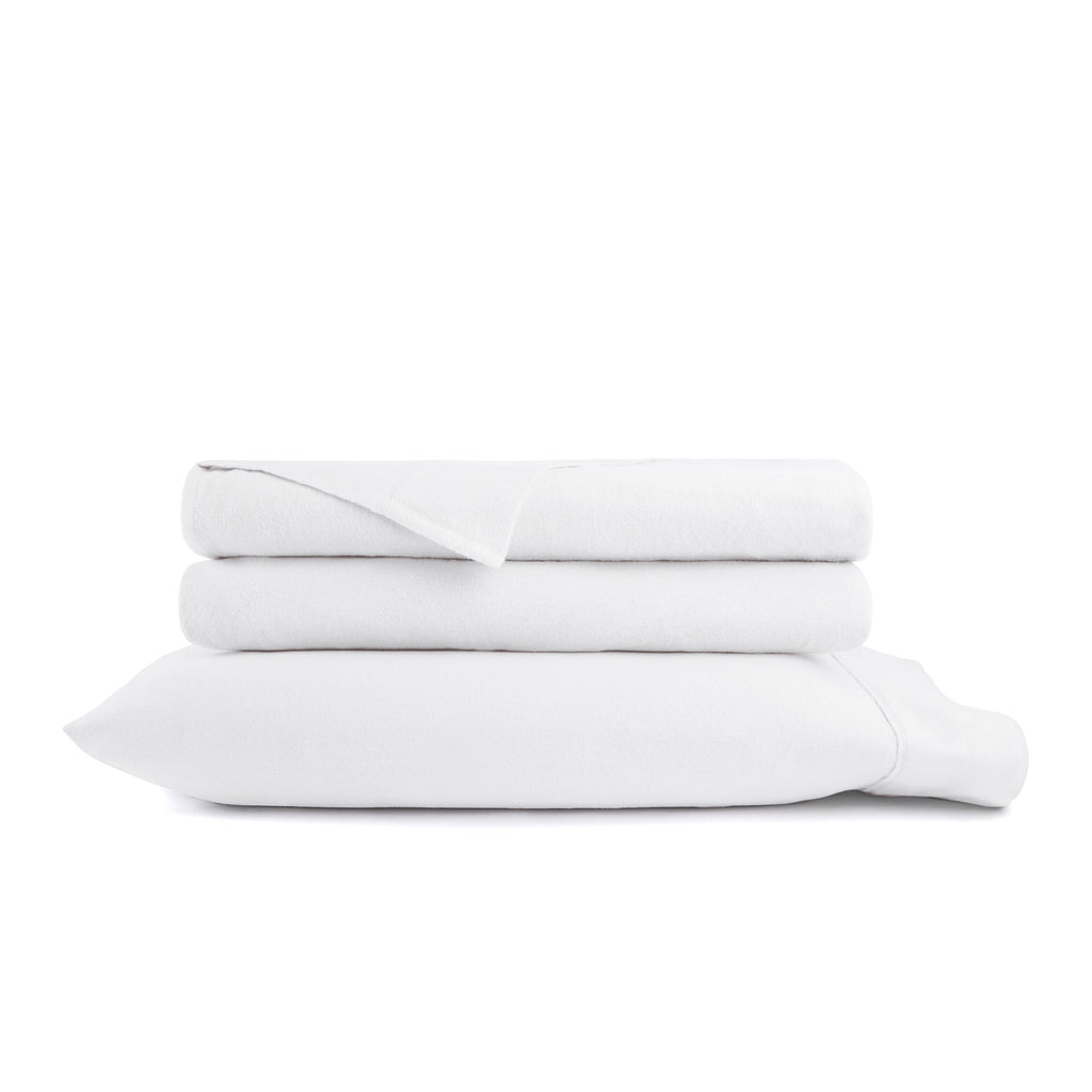 Cooling Sateen 100% Cotton Flannel Bed Sheets Set for Full Size Bedding in White - Cooling Hotel Quality Bedding Sheets and Pillowcases Detail
