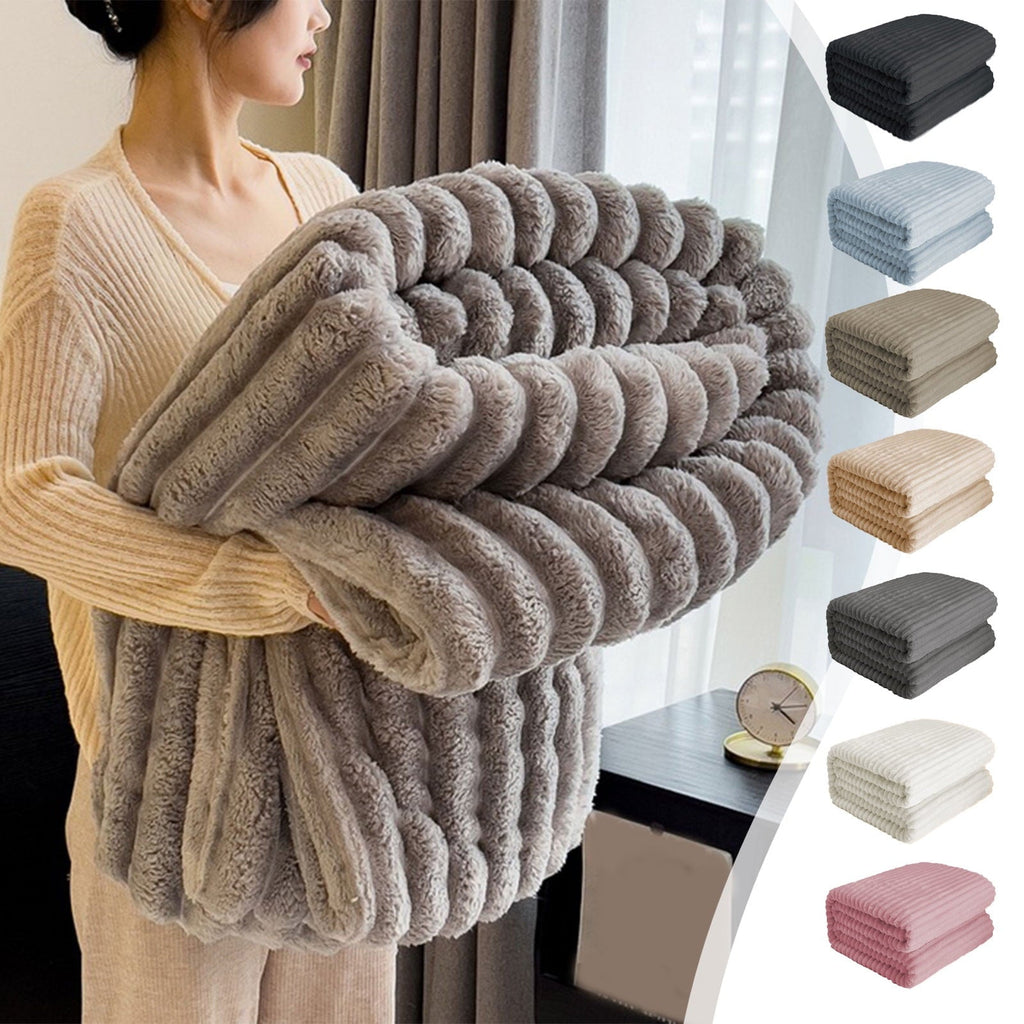 Decorative Knitted Bunny Blanket, Super Soft & Warm Faux Rabbit Fur Throw Blanket, Lightweight Microfiber Machine Washable for Bedroom, ... - Super Soft Reversible Sherpa Flannel Blanket Detail