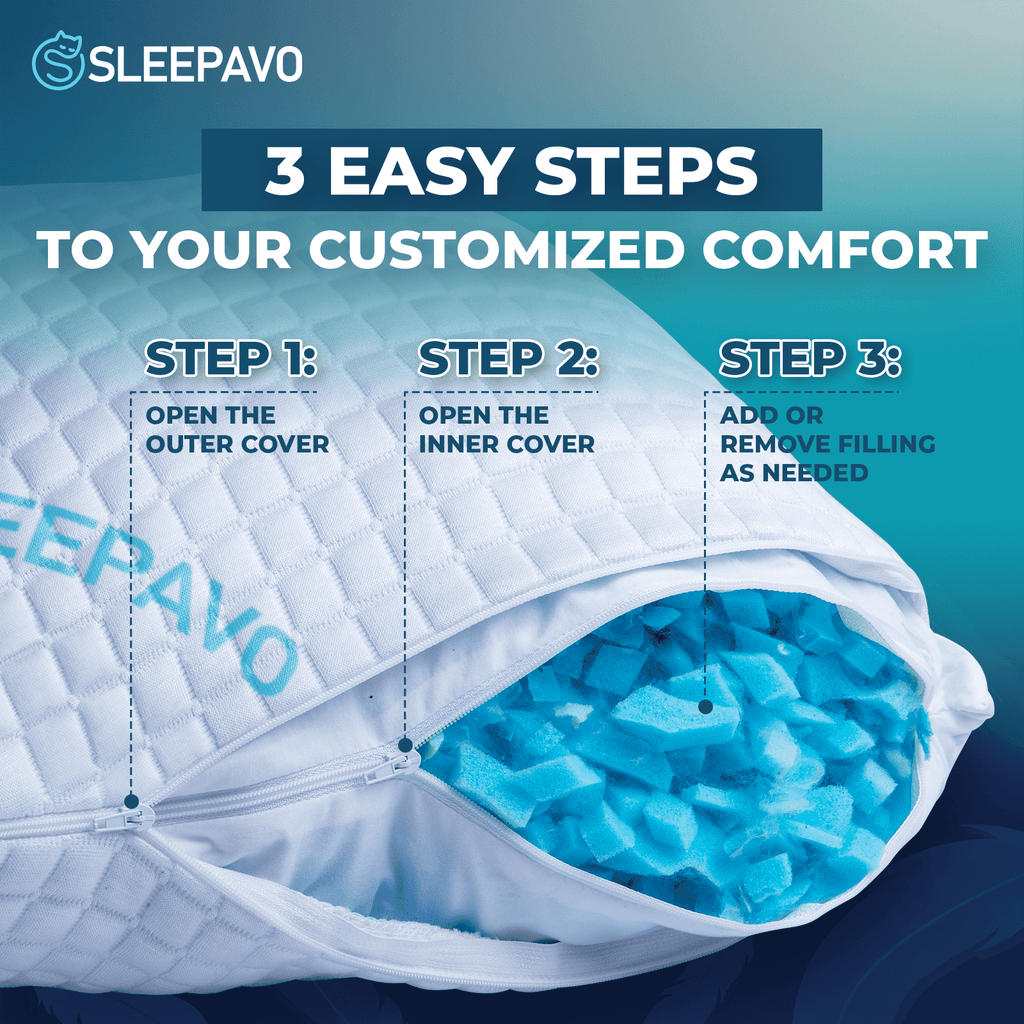 Orthopedic Support Adjustable Shredded Memory Foam Pillows Queen Size Set of 2 - Extra Soft Cooling Bamboo Bed Pillows for Sleeping - Ba... - Ergonomic Memory Foam Pillow for Neck Pain Support Detail