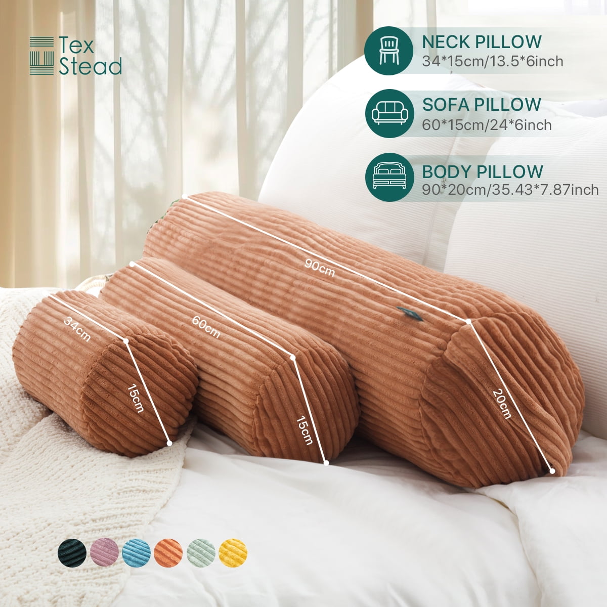 Hotel Collection Multifunctional Long Pillow- uitable for yoga,Lumbar and Neck Support Roll Pillow- Orange（6"x14") - Decorative Throw Pillow Cushion for Sofa & Bed Detail