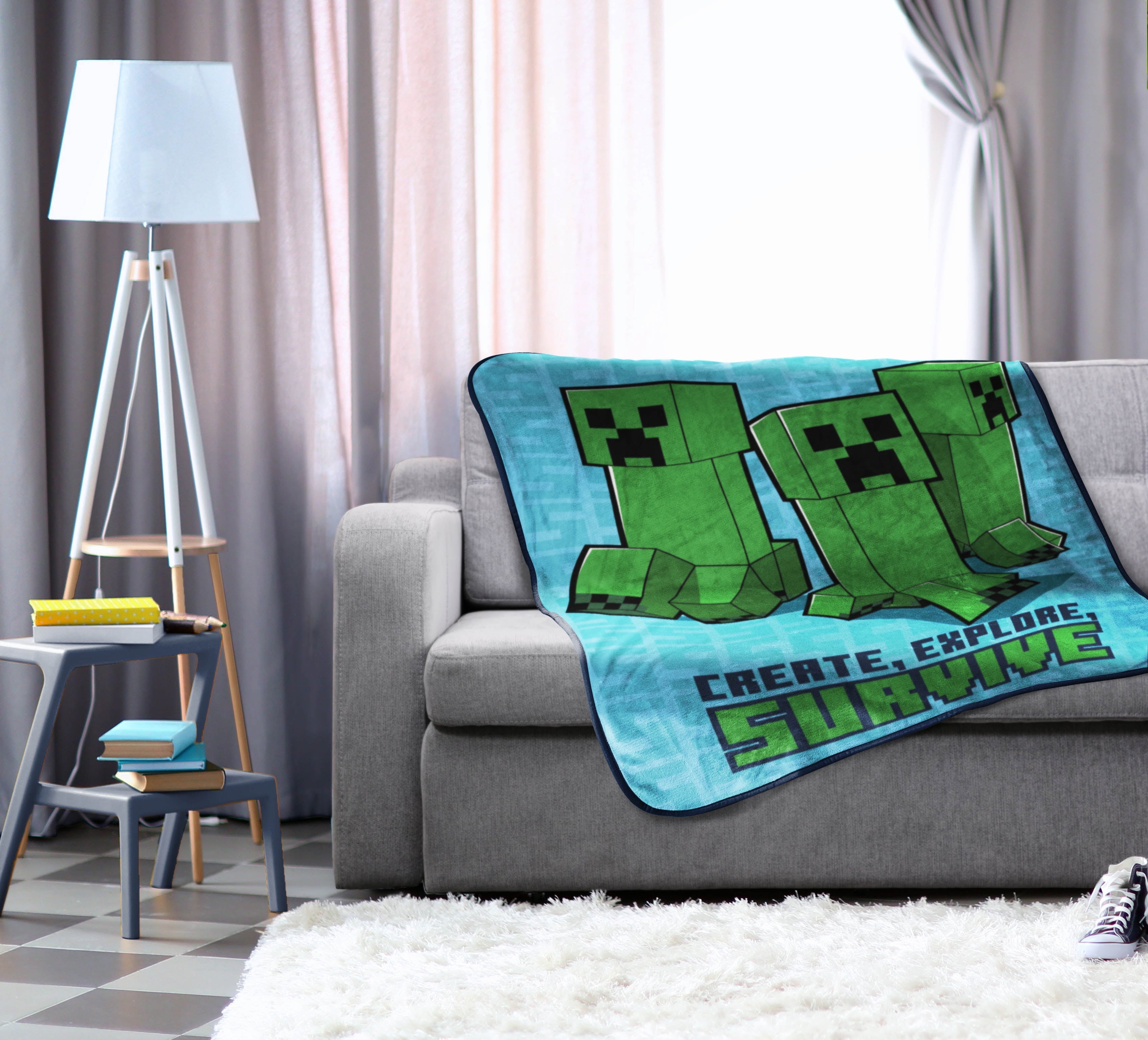 Reversible Sherpa Kids Silk Touch Throw Blanket, 46 x 60, Microfiber, Blue - Cozy Fleece Throw Blanket for Couch & Bed Detail