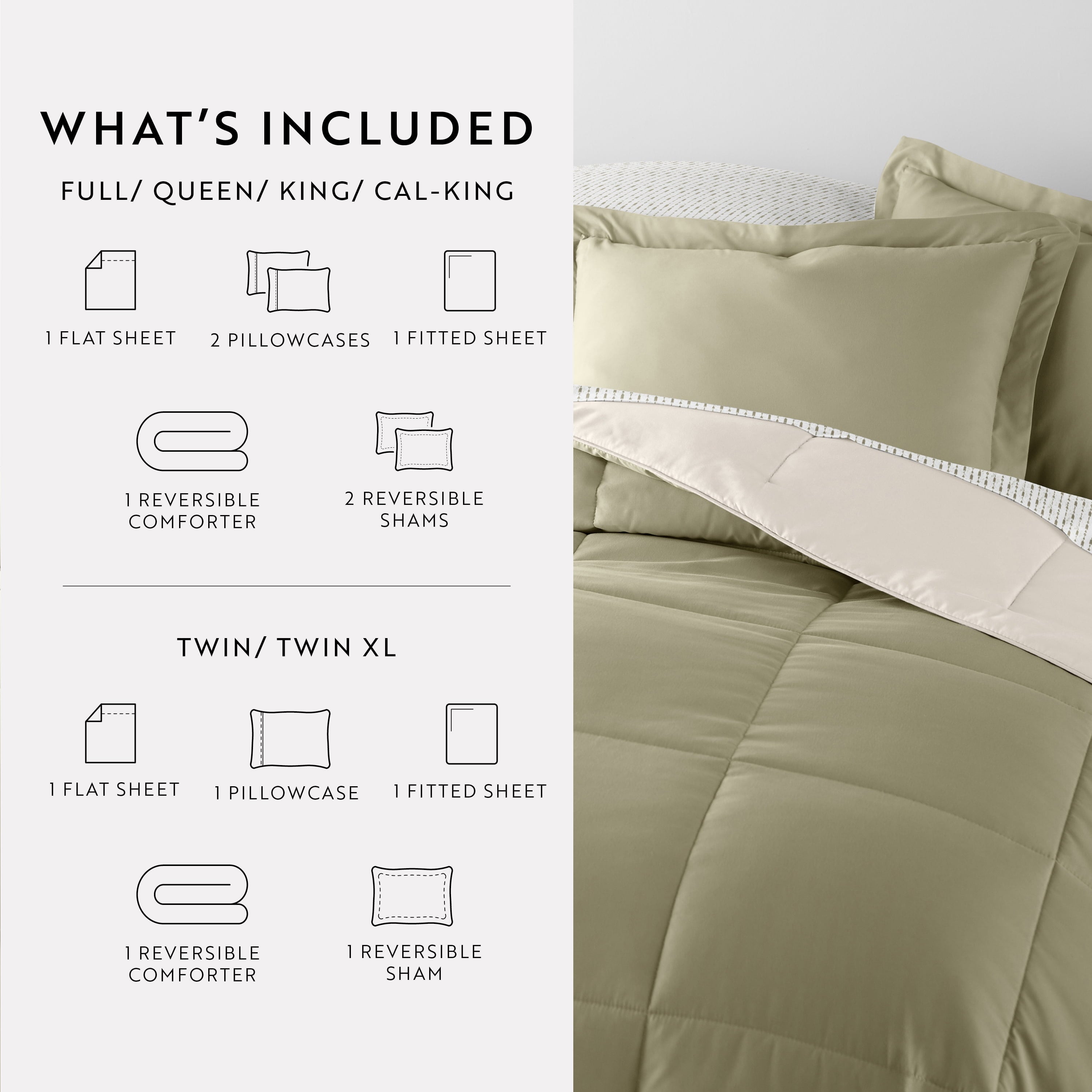 All-Season 5 Piece Bedding Bundle, Reversible Comforter and Patterned Sheet Set, Twin - All-Season Down Alternative Comforter Insert Detail