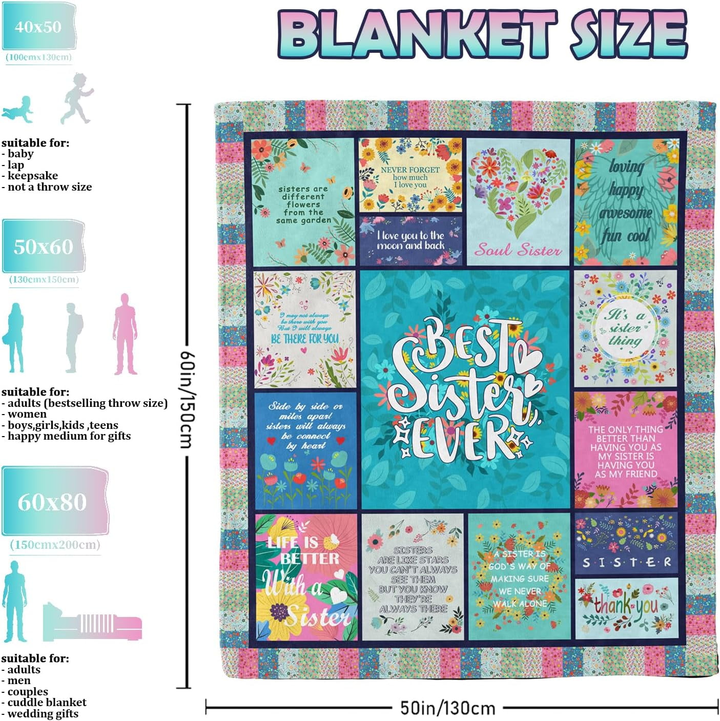 Super Soft Flannel Sister Gifts Blanket for Birthday, Mother's Day, Christmas - Big Sister Gift Ideas - Lightweight Plush Warm Blanket for All Seasons Detail