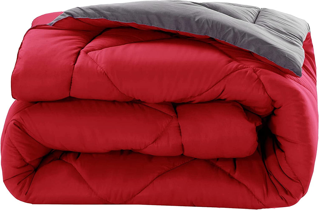 Hypoallergenic Cloud Reversible 3pc Comforter Set- Available In A Few Sizes And Colors , Full/Queen, Red/Gray - All-Season Down Alternative Comforter Insert Detail