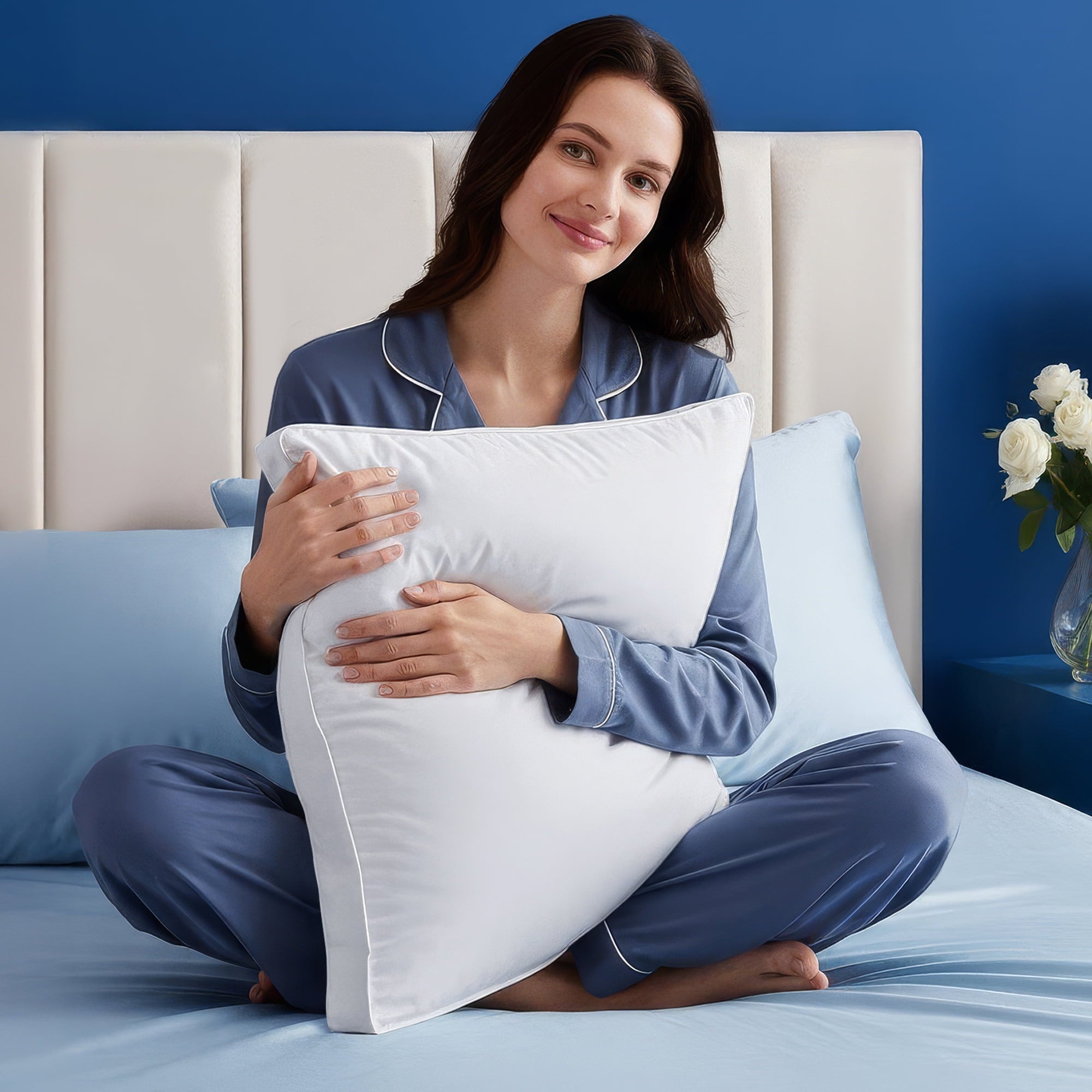 Orthopedic Support Queen Bed Pillow, 26"L x 18" W, Set of 2, Soft and High-Quality, Gusseted Pillow for All Sleep Positions (White) - Ergonomic Memory Foam Pillow for Neck Pain Support Detail