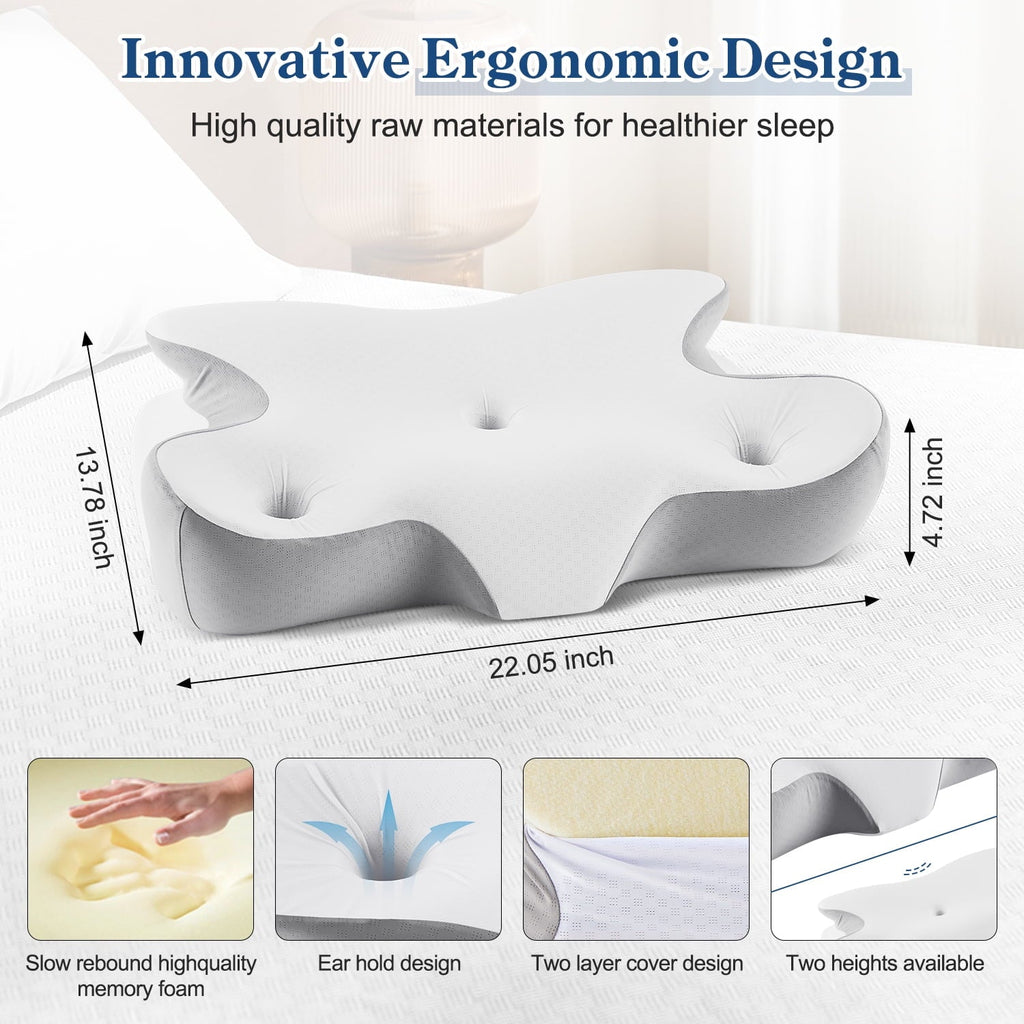 Fluffy Shredded Cervical Pillow for Neck and Shoulder, Ergonomic Side Sleeper Pillow for Neck Support, Contour Memory Foam Pillows fo... - Orthopedic Shredded Foam Bed Pillow Set Detail