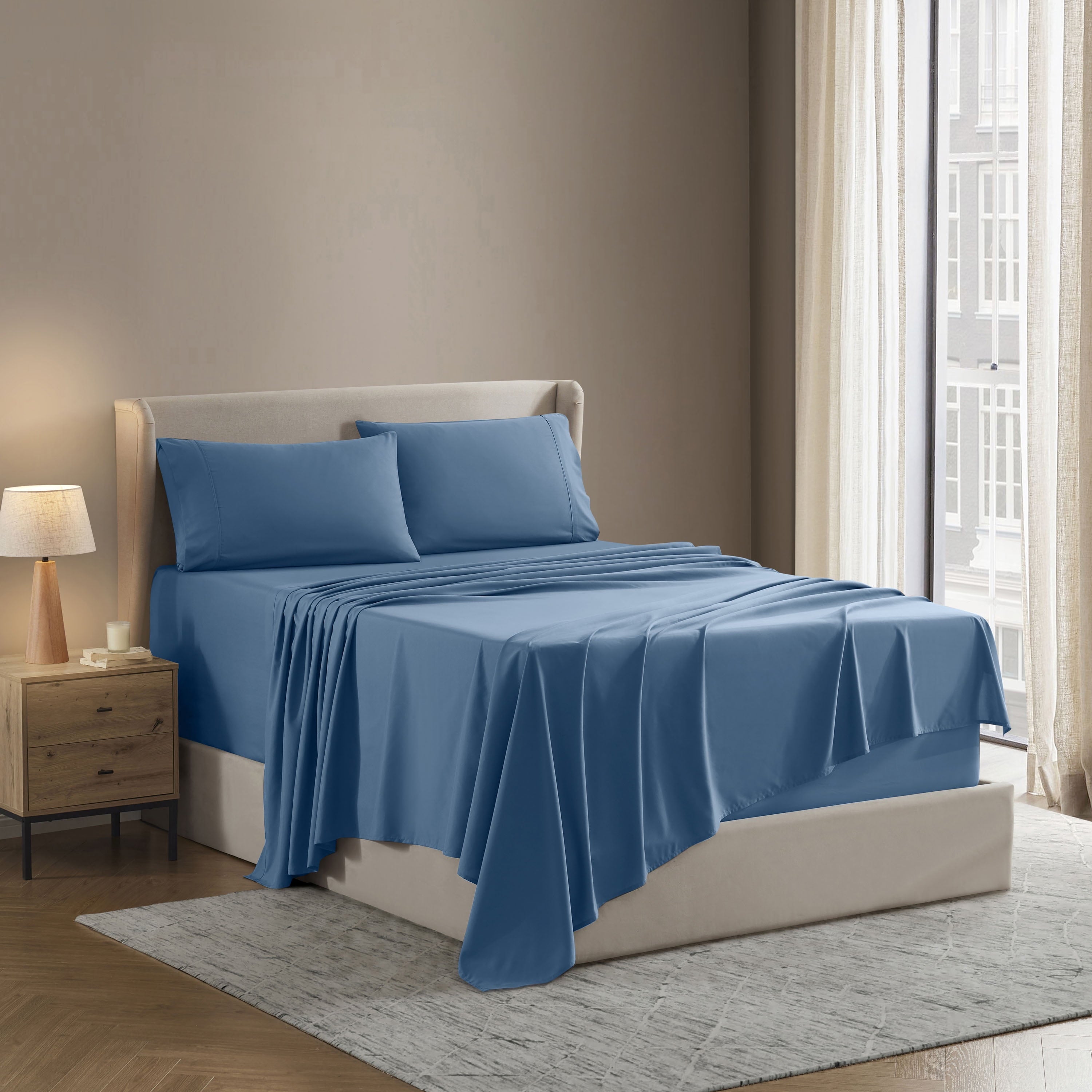 Premium Egyptian Cotton Split King Sheet Sets, Deep Pocket 5 Piece, Luxury Soft Microfiber Bed Sheet Sets, BLUE HEAVEN - Premium Ultra-Soft Pillowcase Pair for Sleeping Detail