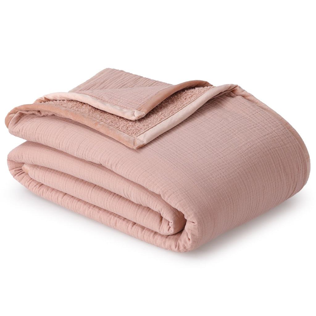 Lightweight Warm Gauze Reverse to Cozy Knit Super Soft Throw Blanket, Oversized, Antique Blush - Lightweight Plush Warm Blanket for All Seasons Detail