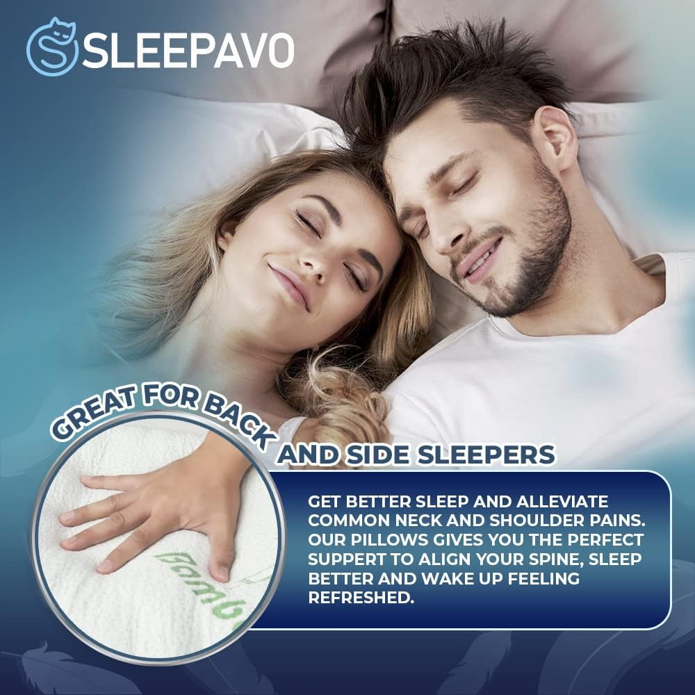 Hotel Collection Memory Foam Pillows Queen Size Set of 2 - Cooling Bed Pillows for Sleeping - Back, Stomach, Side Sleeper Firm, Comfy ... - Orthopedic Shredded Foam Bed Pillow Set Detail