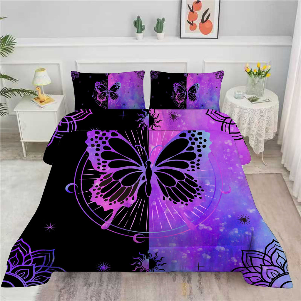Hypoallergenic Cloud Butterfly Comforter Set Full Size for Girls Kids Teens Black Blue Purple Tie Dye Bedding Set 3 Pieces - Cloud-Like Soft Lightweight Bed Comforter Detail