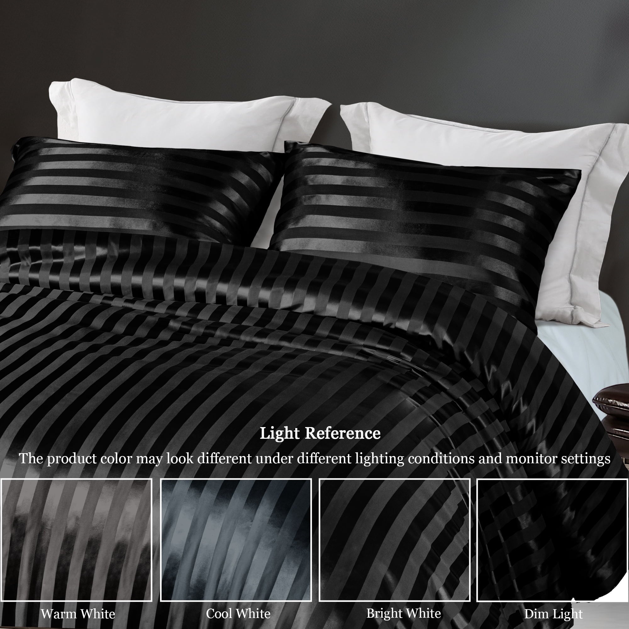 Heavyweight Warmth 3-Piece Reversible Silky Soft King Size Comforter Set, Luxury Stripe Satin Oversized Comforter Bedding Set with 2 Sat... - Cloud-Like Soft Lightweight Bed Comforter Detail