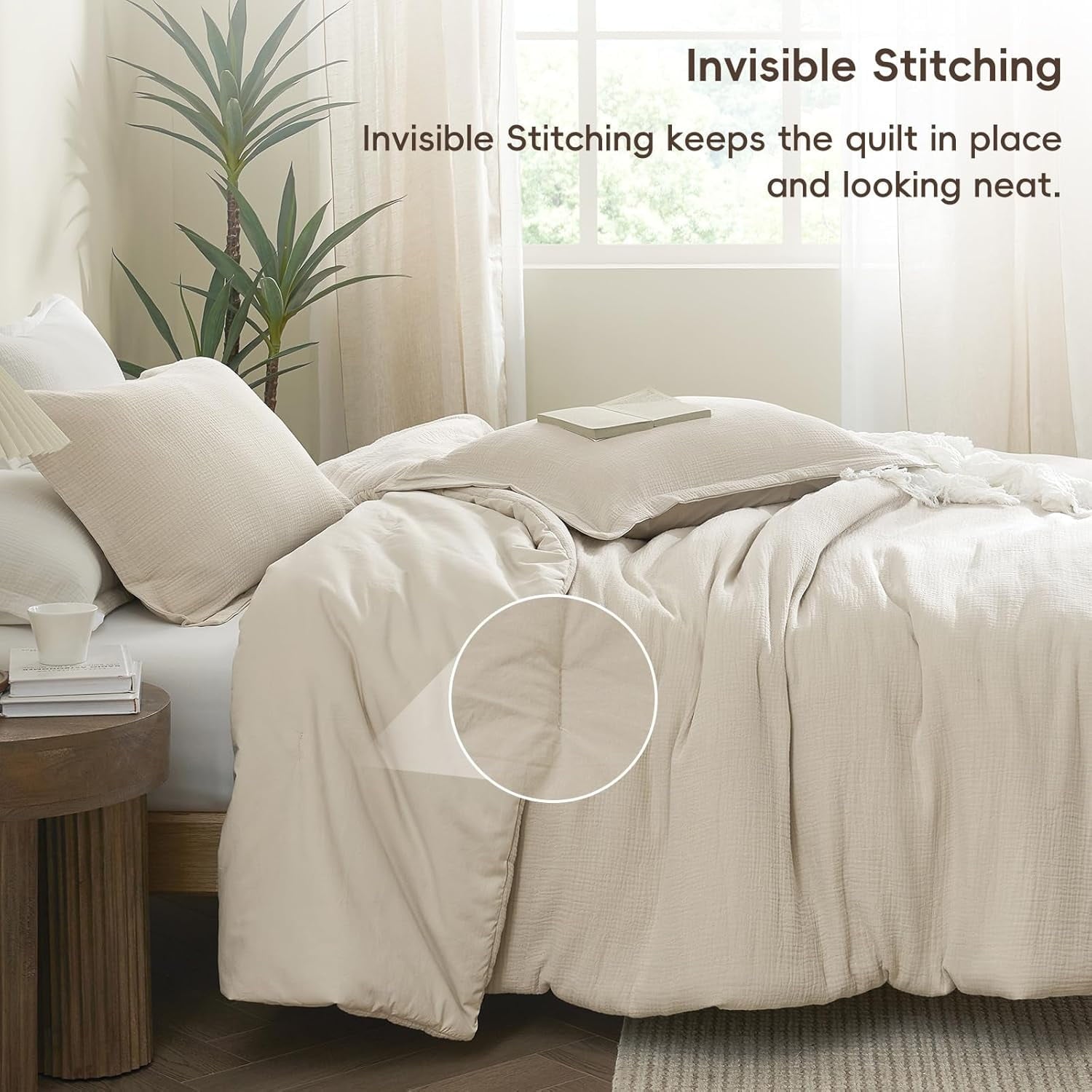 Luxurious Quilted Cotton Muslin Comforter Set Queen Size, Ultra Soft Breathable & Lightweight Bedding Set for All Seasons, 1 Comfy Comf... - All-Season Down Alternative Comforter Insert Detail