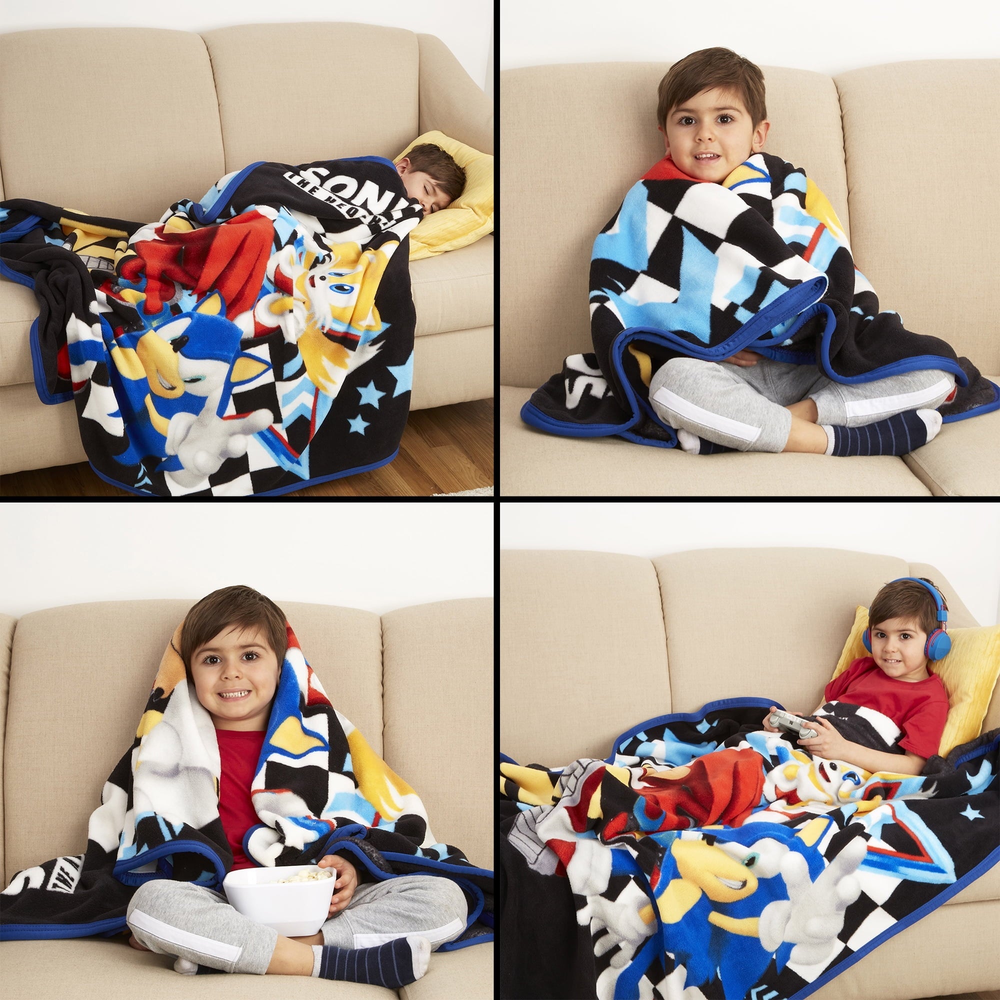 Cozy Fleece Kids Black Print Fleece Throw Blanket, 46 x 60 - Luxury Knitted Decorative Throw Blanket with Fringes Detail