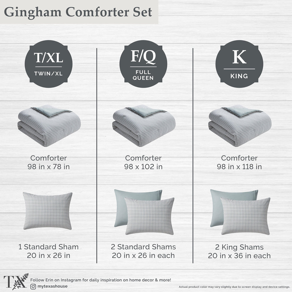 Heavyweight Warmth Full/Queen Comforter Set, All-Season, 3-Piece, Green Gingham Plaid - Cloud-Like Soft Lightweight Bed Comforter Detail