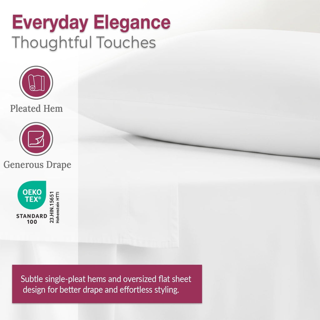 Cooling Sateen 100% Organic Cotton Percale Flat Sheet Twin Size - 1 PC Flat Sheet, White - Crisp, Cool and Strong Bed Linen, Top She... - Cooling Hotel Quality Bedding Sheets and Pillowcases Detail