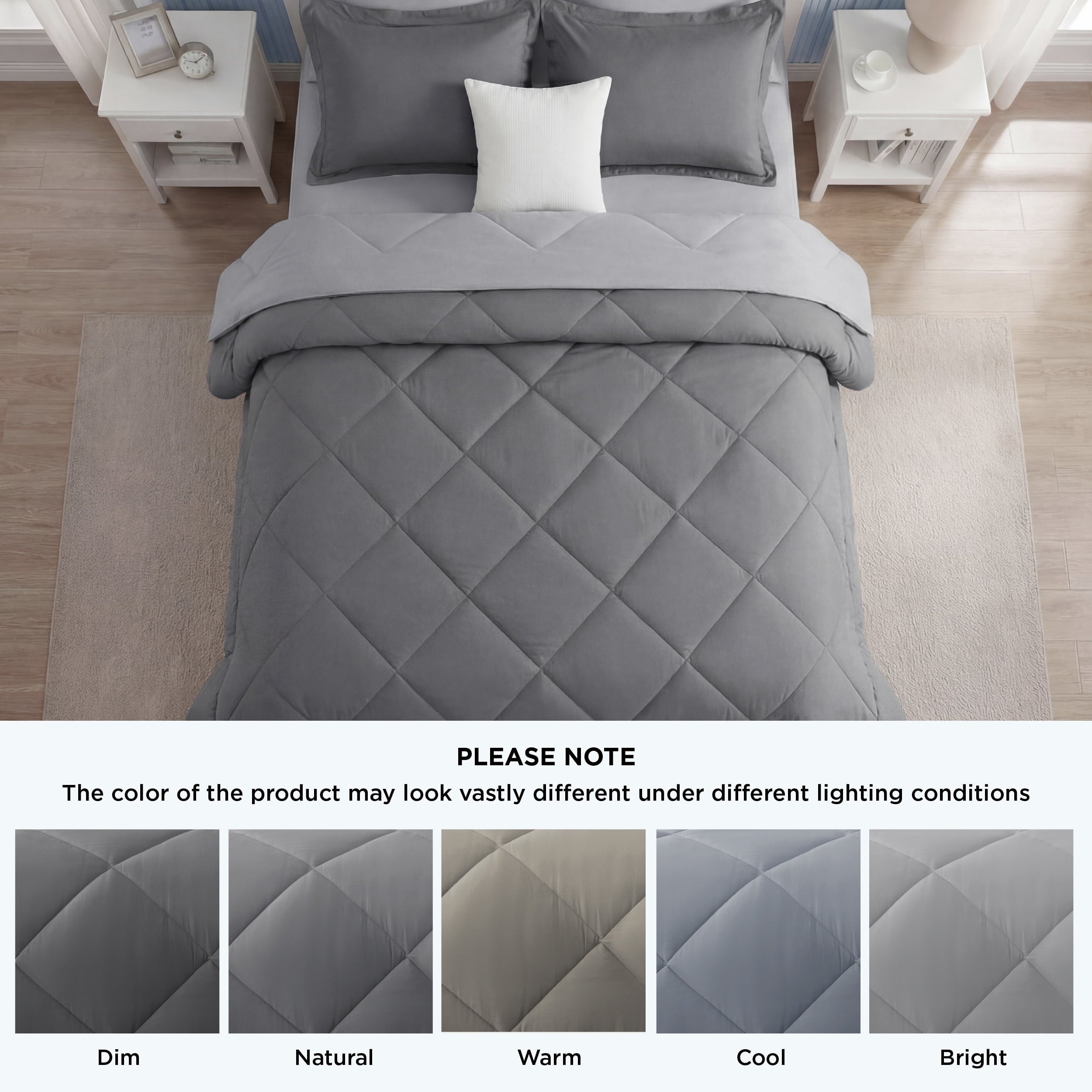 Luxurious Quilted Queen Reversible Comforter Set - 7 Pieces Grey Bedding, Bed in a Bag with Alternative Comforter, Sheets, Pillowcases ... - Hypoallergenic Ultra-Fluffy Quilt for Winter Detail