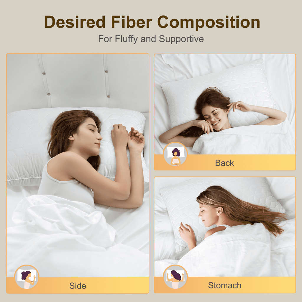 Decorative Plump Bed Pillows Queen Size Set of 2, Hotel Gusseted Pillows for Sleeping, Alternative to Down Pillows, Soft Supportive & ... - Orthopedic Shredded Foam Bed Pillow Set Detail
