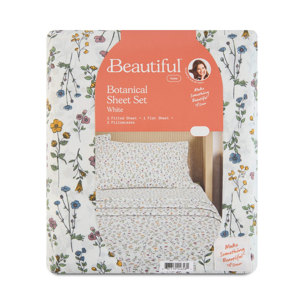 Breathable Luxury Botanical 4-Piece 100% Cotton Washed Percale White Sheet Set, Queen - Breathable Egyptian Cotton Flat & Fitted Sheets Detail