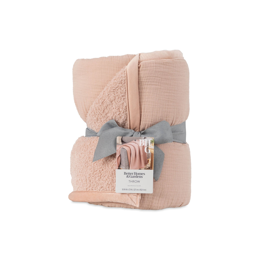 Lightweight Warm Gauze Reverse to Cozy Knit Super Soft Throw Blanket, Oversized, Antique Blush - Lightweight Plush Warm Blanket for All Seasons Detail