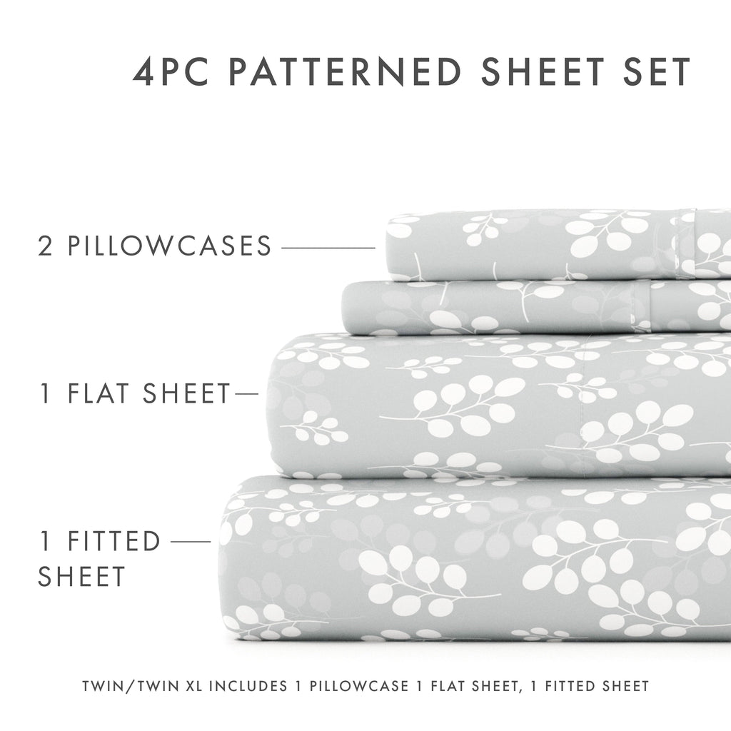 Breathable Luxury 4 Piece Pattern Microfiber Bed Sheets Set, Gray Wheat, Full - Cooling Hotel Quality Bedding Sheets and Pillowcases Detail
