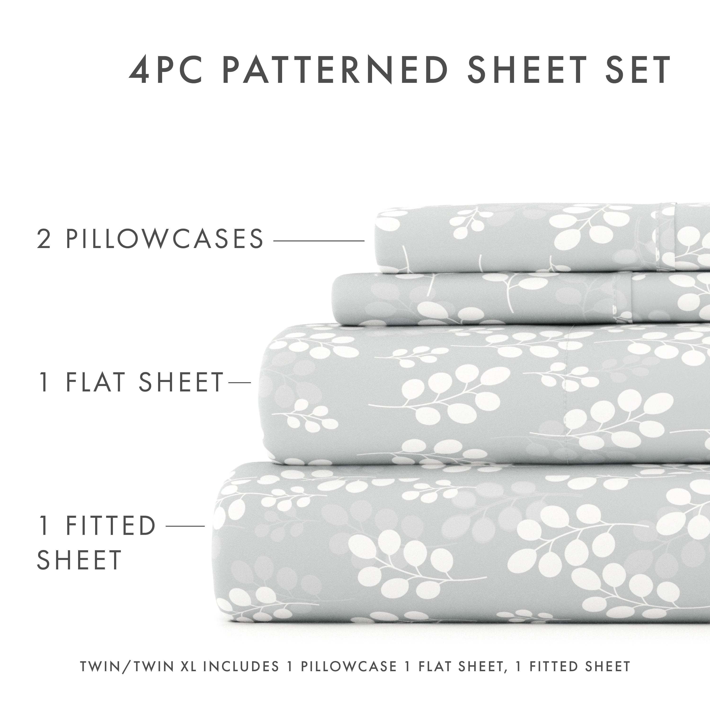 Breathable Luxury 4 Piece Pattern Microfiber Bed Sheets Set, Gray Wheat, Full - Cooling Hotel Quality Bedding Sheets and Pillowcases Detail