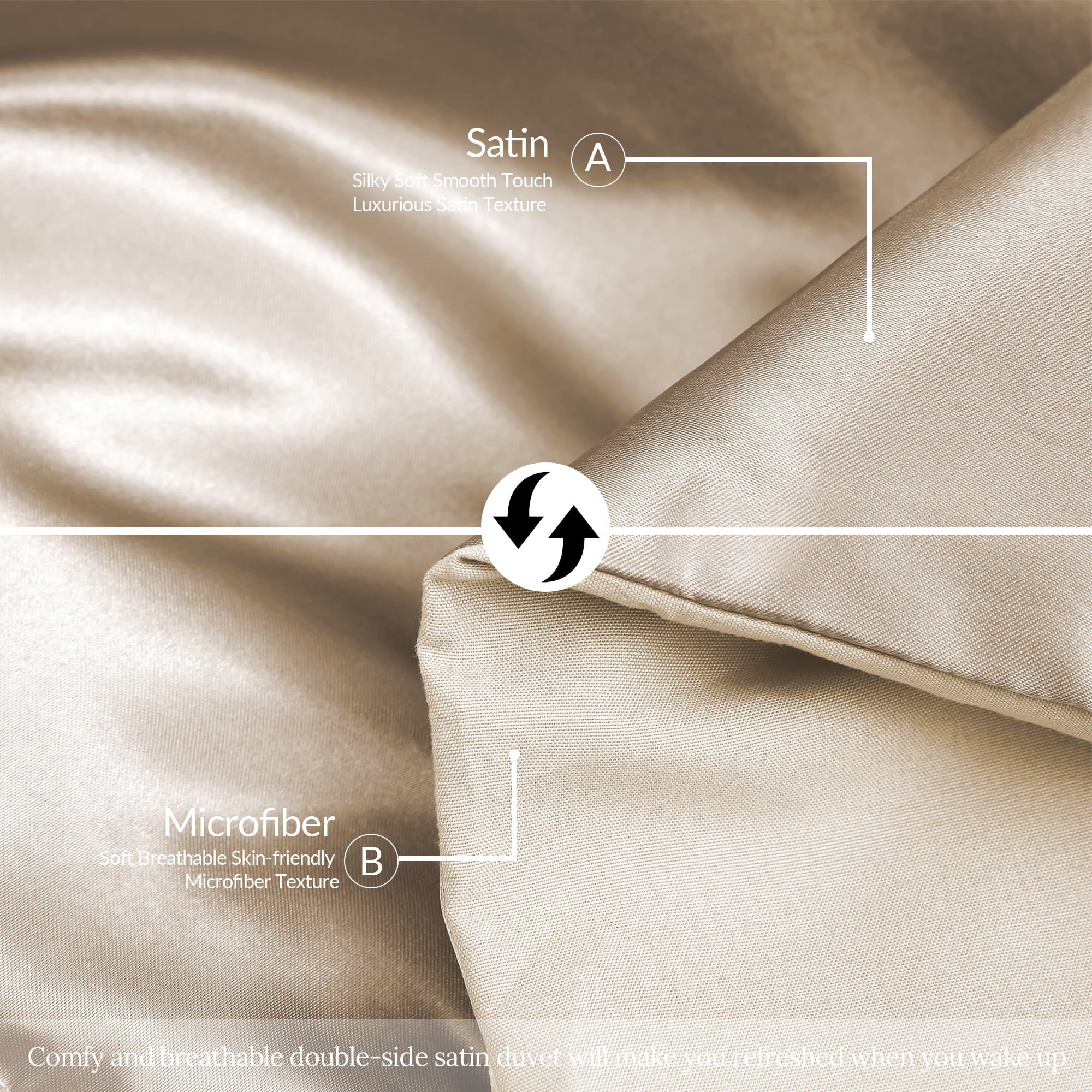 All-Season 3-Piece Reversible Silky Soft King Size Comforter Bedding Set, Luxurious Satin Comforters with 2 Satin Pillowcases, L... - Cloud-Like Soft Lightweight Bed Comforter Detail