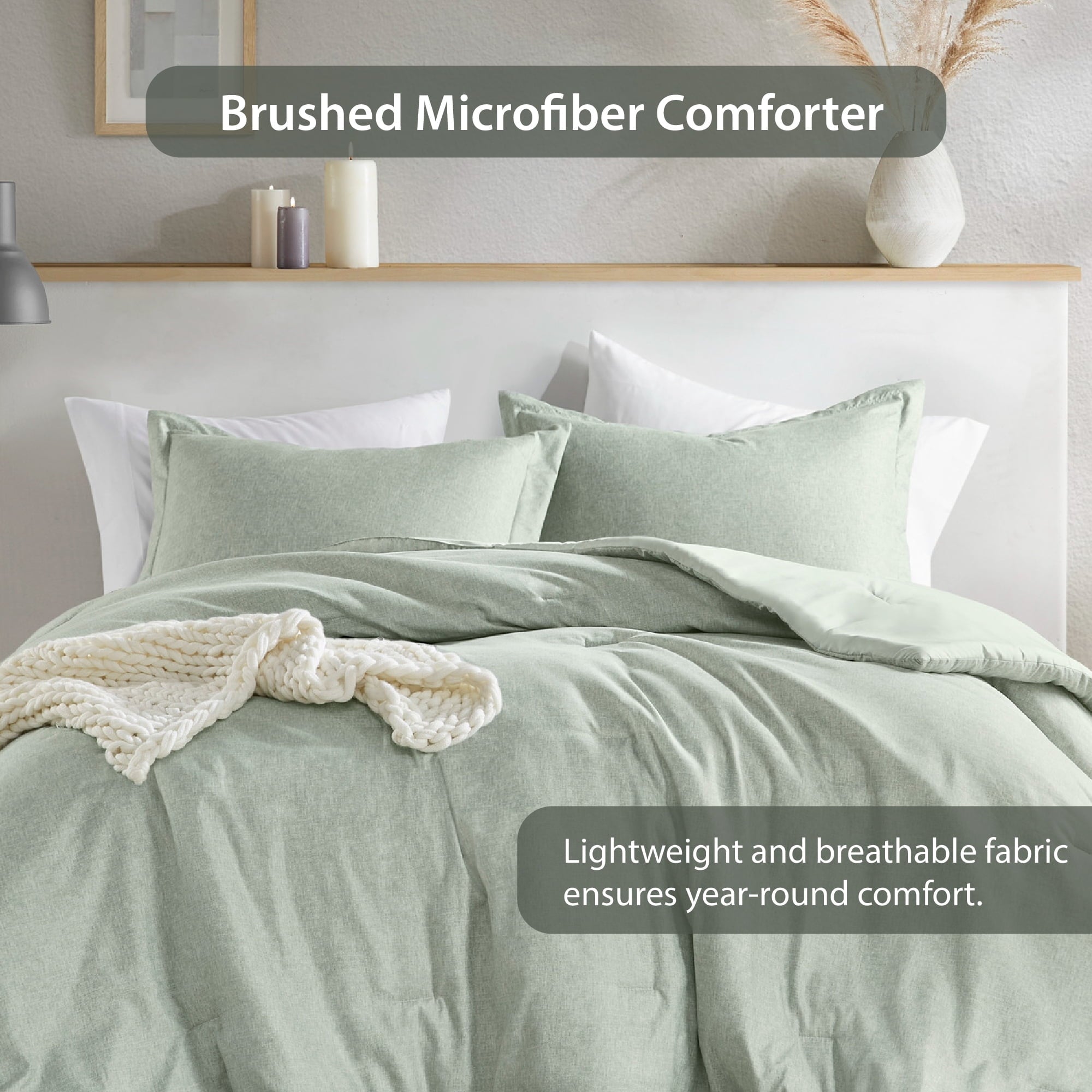 Luxurious Quilted Full/Queen Comforter Sets, Reversible 3 Piece Extra Soft Bedding Set, Chambray Print Sage Green Comforter Bed Set wit... - Cloud-Like Soft Lightweight Bed Comforter Detail