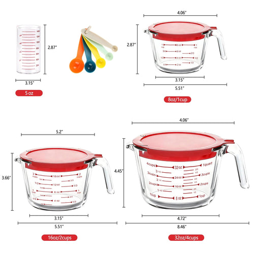 TAIMASI 9 Pcs Glass Measuring Cups Set with Lids, 4-Cup, 2-Cup, 1-Cup, 5 oz Liquid Measuring Cups & 5 Measuring Spoon... - Image 2