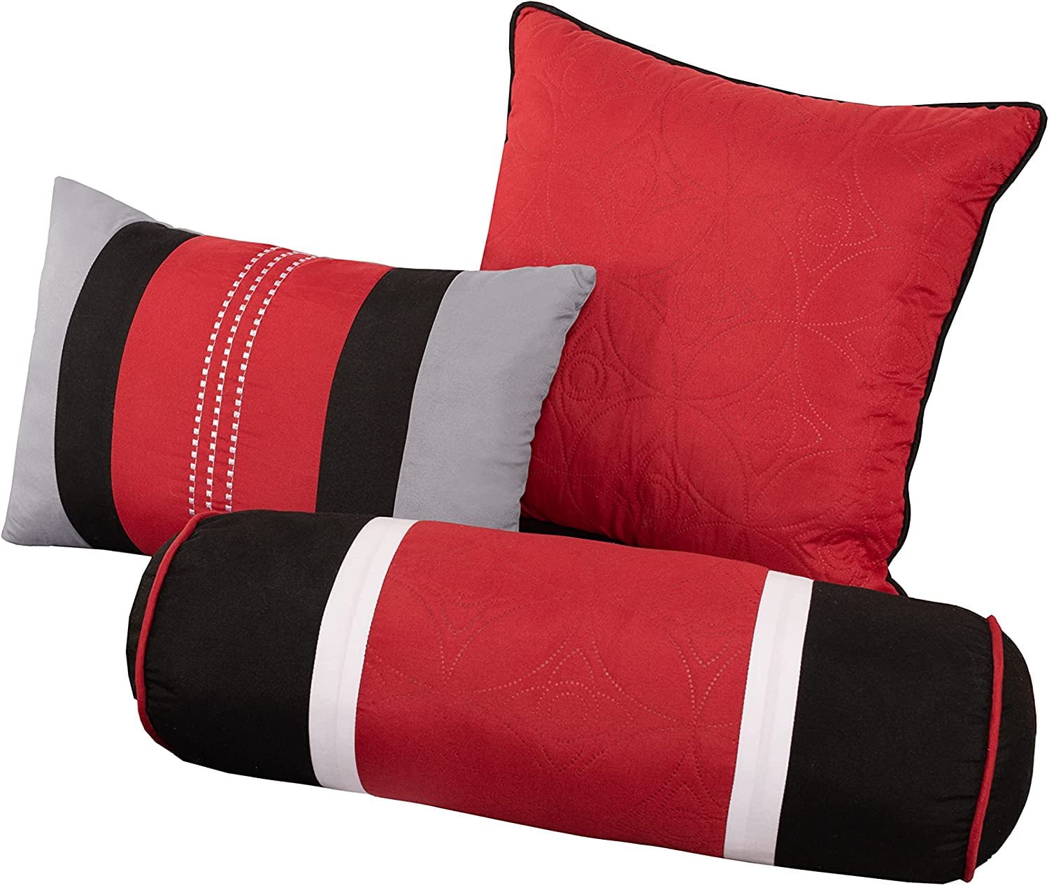 All-Season 7-Piece Medallion Patchwork Comforter Set, Full, Red/Gray/Black - Hypoallergenic Ultra-Fluffy Quilt for Winter Detail