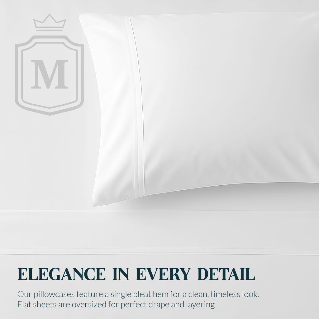 Breathable Luxury 100% Cotton Sheets For Queen Size Bed - Luxury 400 Thread Count Queen Sheet Set, 4 Piece Sateen Weave Queen White Cot... - Premium Ultra-Soft Pillowcase Pair for Sleeping Detail