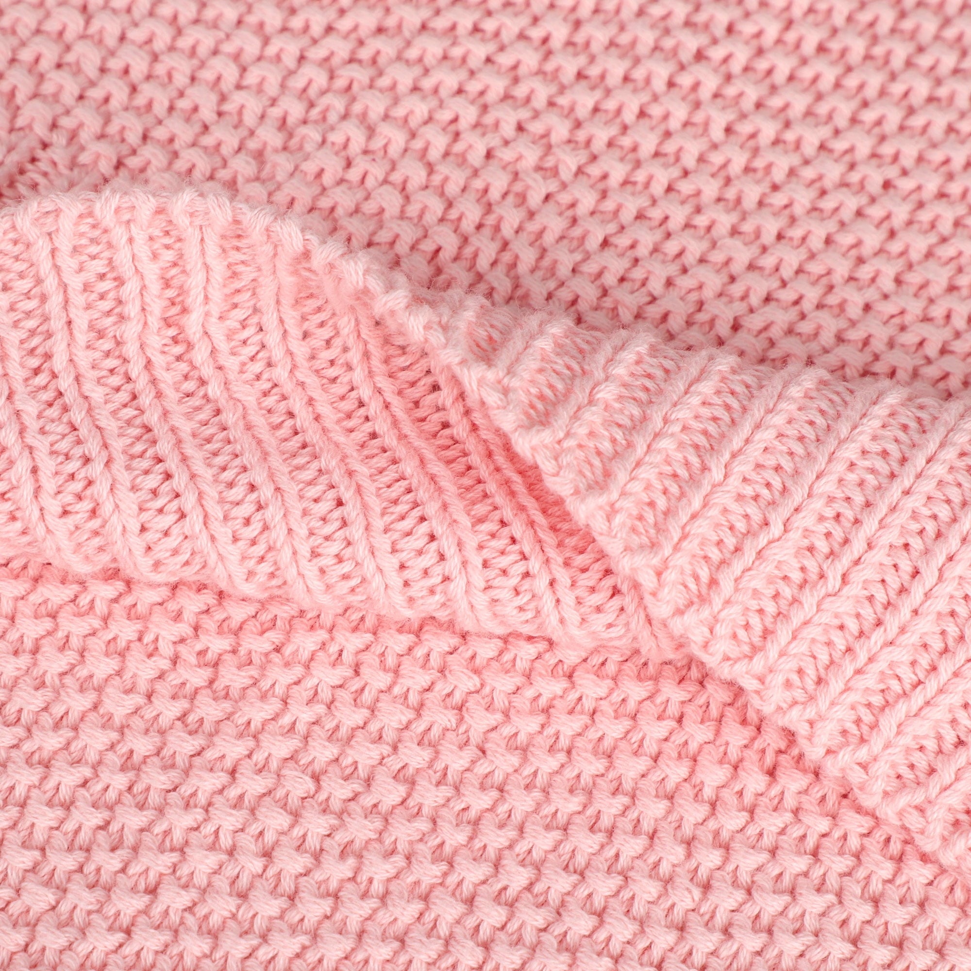 Decorative Knitted Pure Cotton Soft Cable Knit Throw Blanket Pink 50" x 70" - Luxury Knitted Decorative Throw Blanket with Fringes Detail