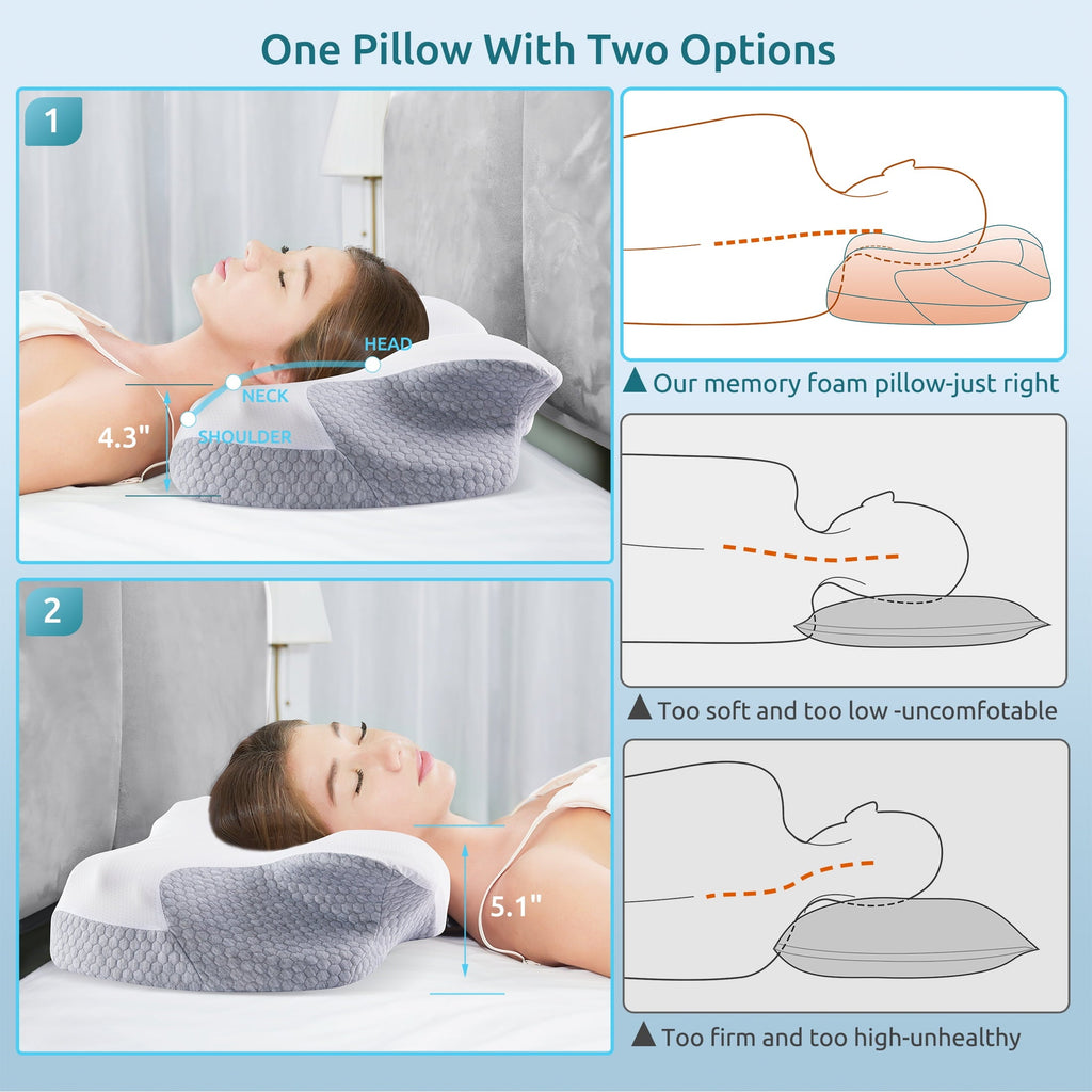 Ergonomic Memory Foam Cervical Memory Foam Pillow Neck Bed Pillow for Pain Relief Sleeping, Ergonomic Orthopedic for Side Back and Stomach ... - Decorative Throw Pillow Cushion for Sofa & Bed Detail