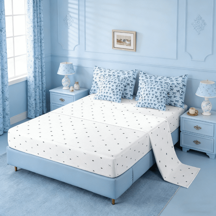 Luxurious Quilted Cute Bowknot Twin Bedding Sets 7-Piece,Girls Ribbon Bow Bedding Comforter Set,Dreamy Blue Sheet Sets For Girls,Super ... - All-Season Down Alternative Comforter Insert Detail