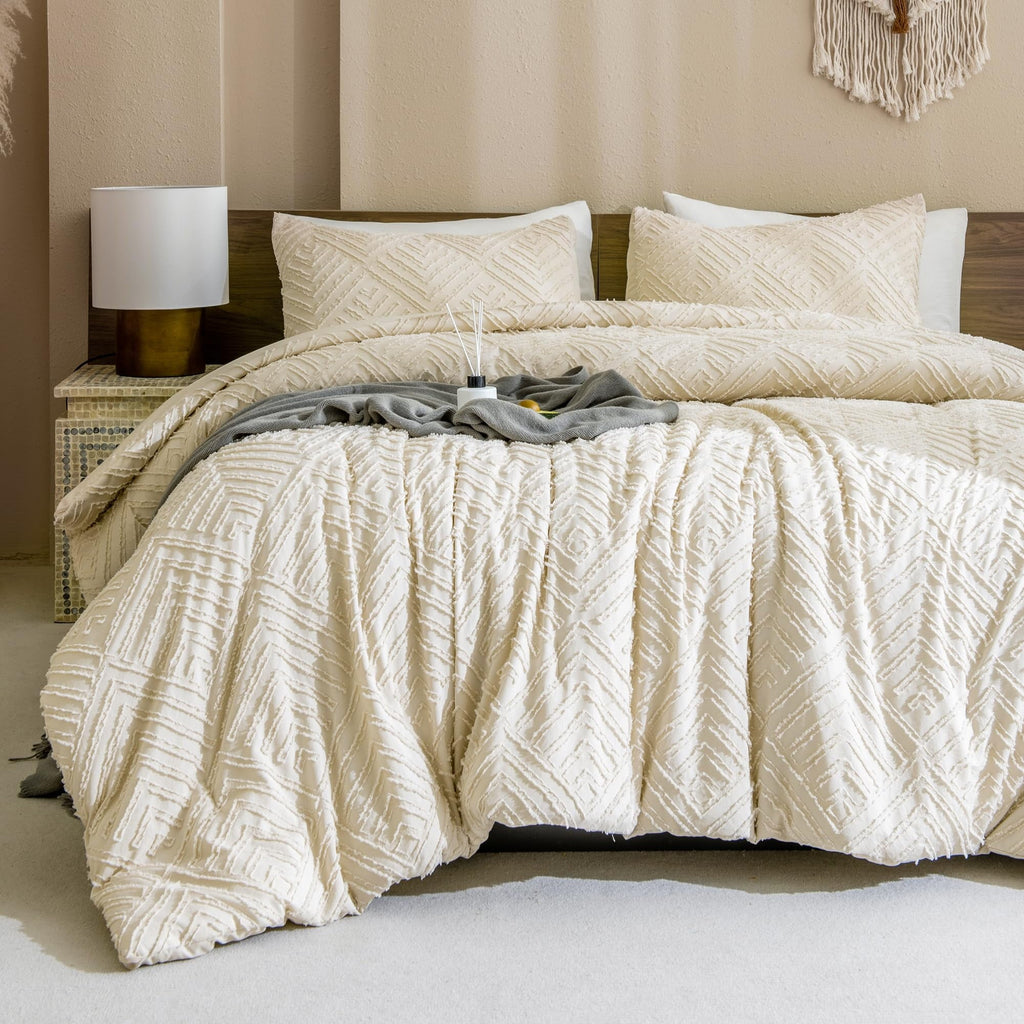 Hypoallergenic Cloud King Size Comforter Sets Beige - 3 Pieces Cream Boho Bedding Comforter Set for King Bed - Soft Fluffy Tufted Textured... - All-Season Down Alternative Comforter Insert Detail